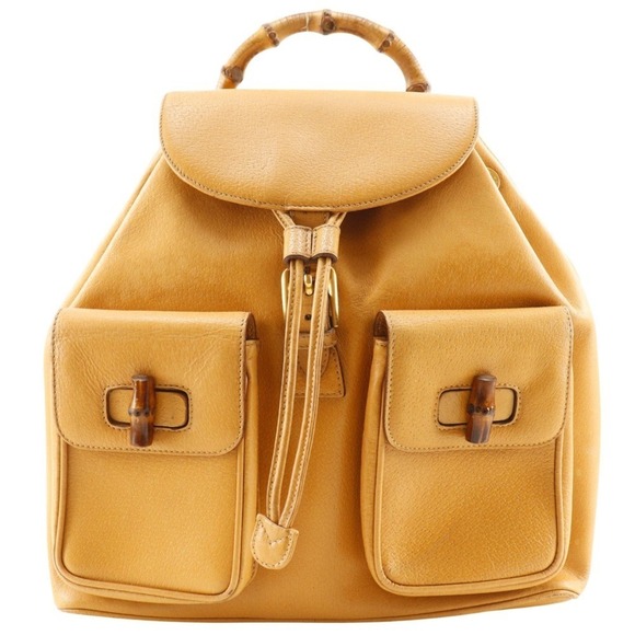 GUCCI Yellow Bamboo Backpack - Picture 1 of 16